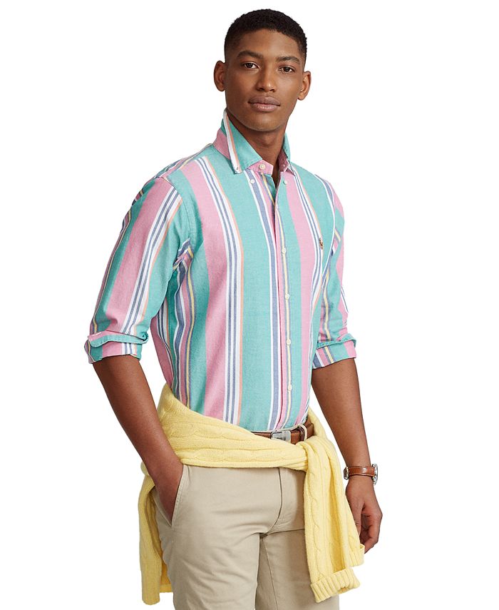 Polo Ralph Lauren Men's Classic Fit Striped Oxford Shirt Pink Size Large