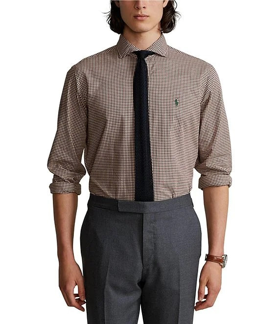 Ralph Lauren Men's Classic Fit Plaid Twill Longsleeve Woven Shirt Brown Size L