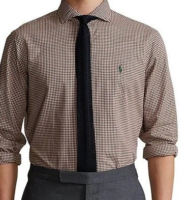 Ralph Lauren Men's Classic Fit Plaid Twill Longsleeve Woven Shirt Brown Size L