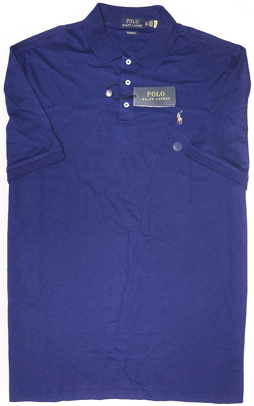 Polo Ralph Lauren Men's Solid Cotton Polo Shirt Blue Size X-Large