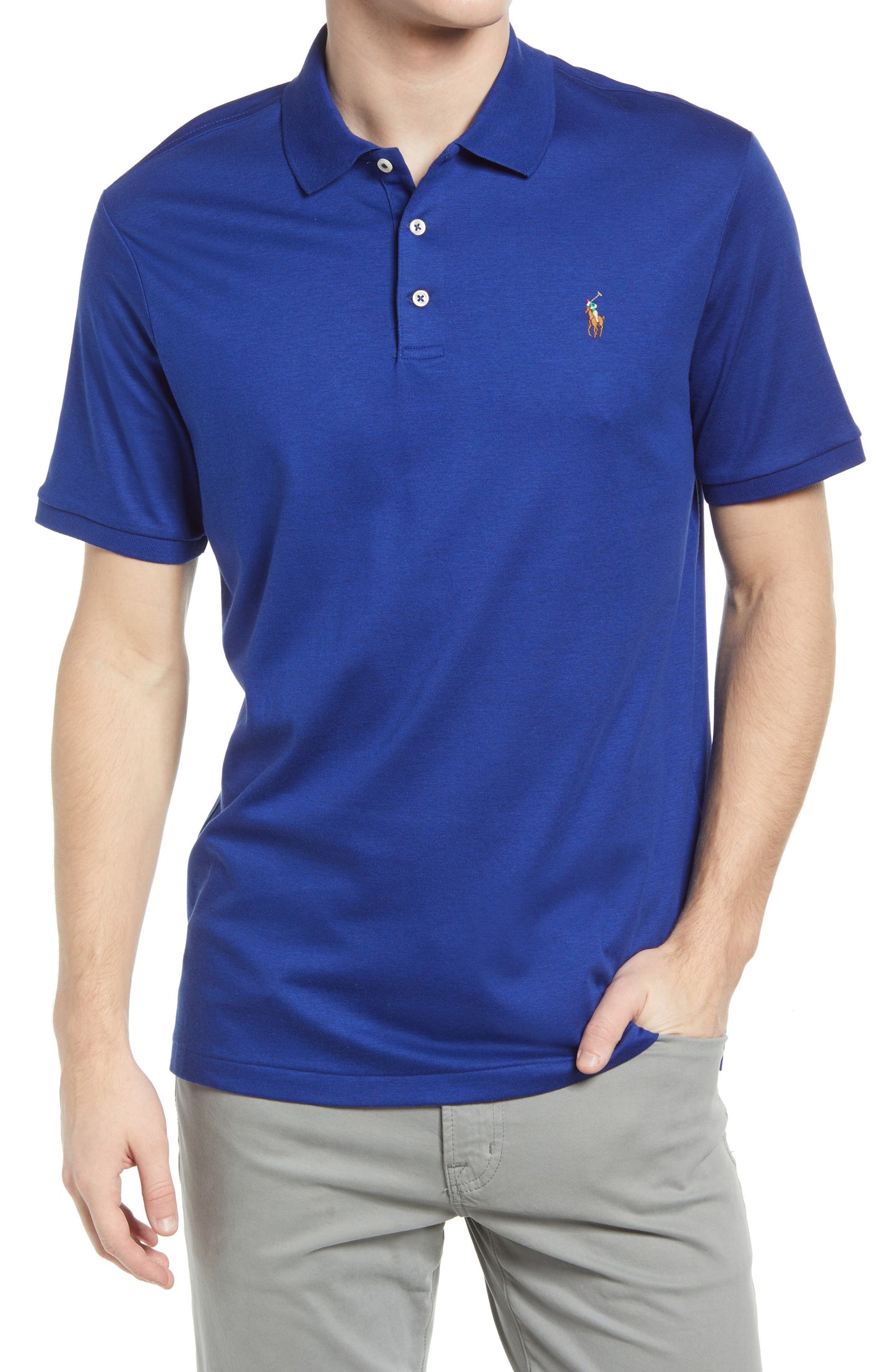 Polo Ralph Lauren Men's Solid Cotton Polo Shirt Blue Size X-Large