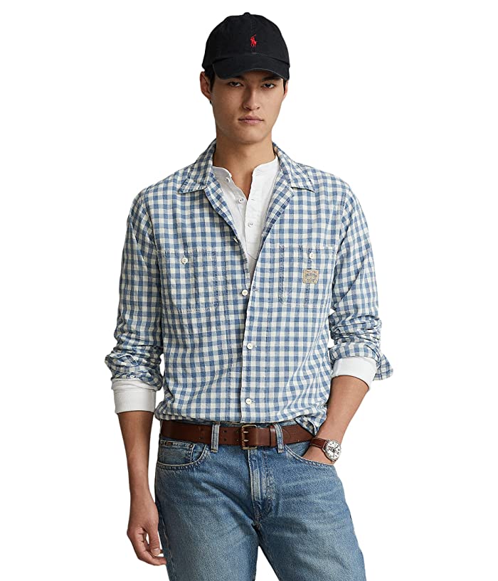 Polo Ralph Lauren Mne's Classic Fit Gingham Workshirt Blue Size L