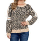 Fever Women's Jacquard Balloon Sleeve With Stripe Sweater Brown Size Small