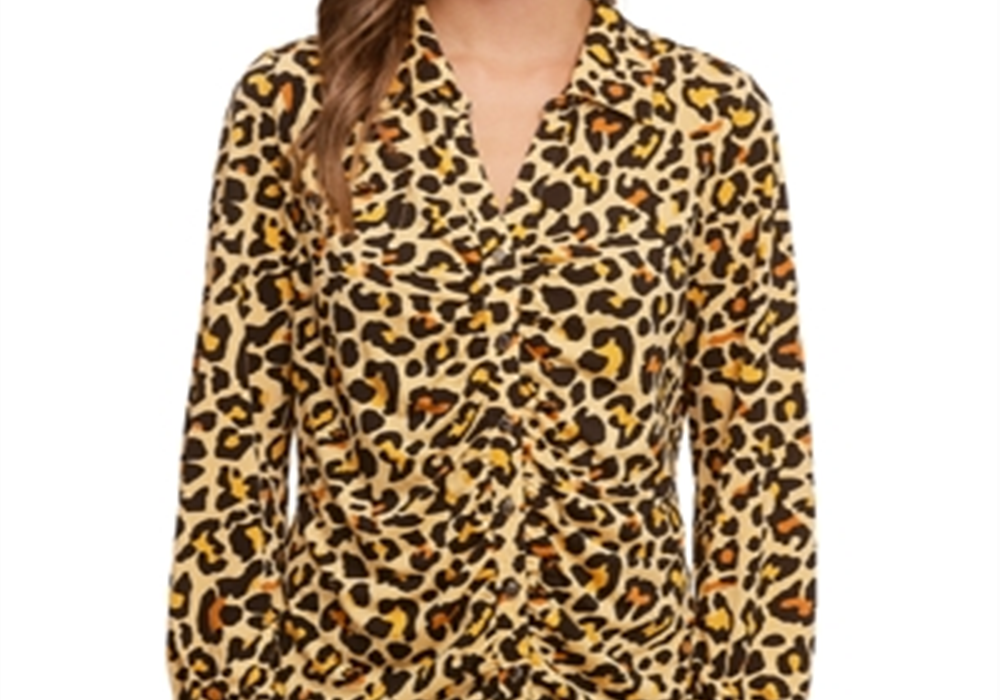Single Thread Ruched Front Shirt Animal Print