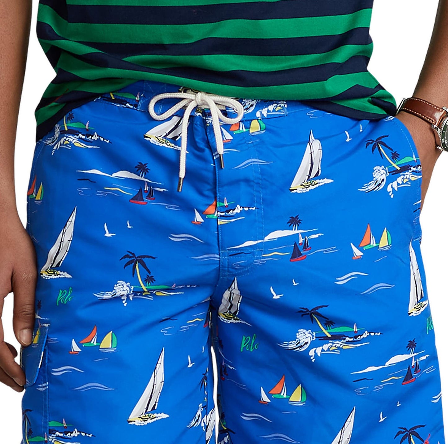 Polo Ralph Lauren Men's Recycled Polyester Print Swim Trunks Blue Size Medium