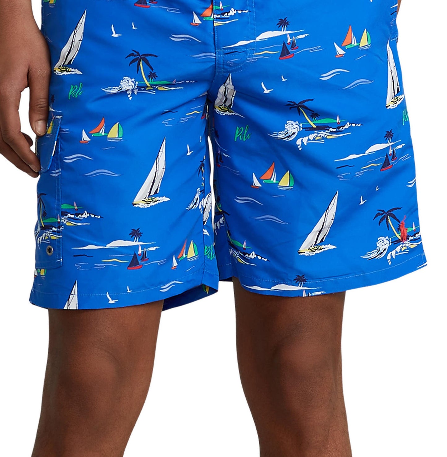 Polo Ralph Lauren Men's Recycled Polyester Print Swim Trunks Blue Size Medium