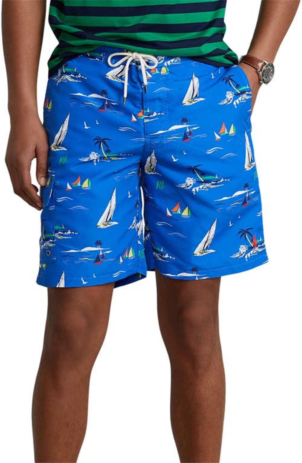 Polo Ralph Lauren Men's Recycled Polyester Print Swim Trunks Blue Size XX-Large