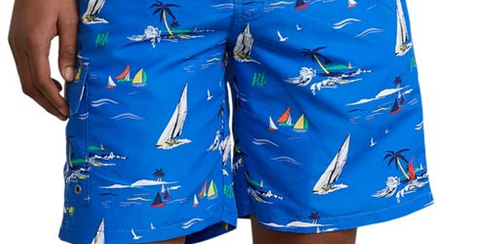 Polo Ralph Lauren Men's Recycled Polyester Print Swim Trunks Blue Size XX-Large