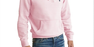 Ralph Lauren Men's Long Sleeve Fleece Pullover Hoodie Pink Size Large