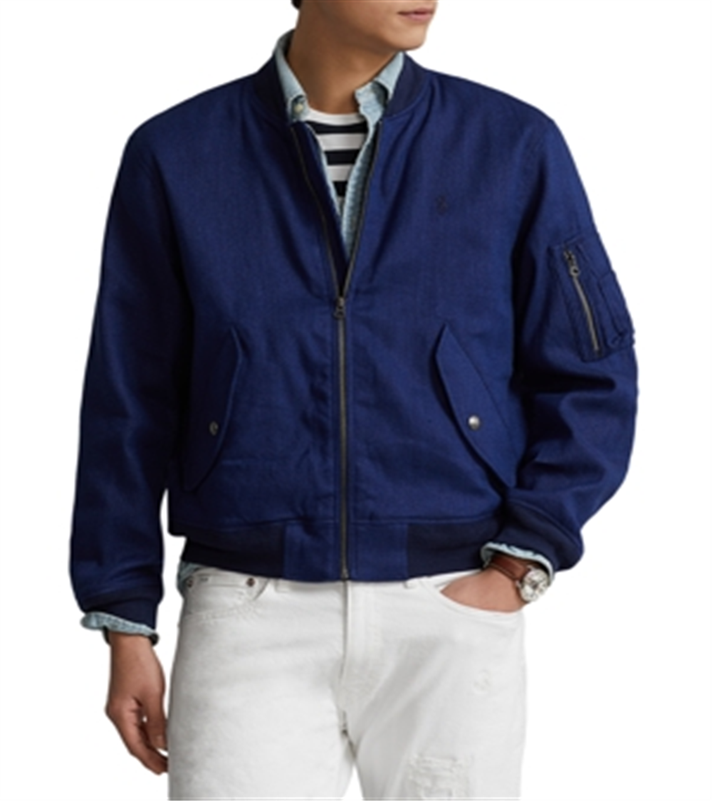 Polo Ralph Lauren Men's Stretch Full Zip Bomber Jacket Blue Size Large