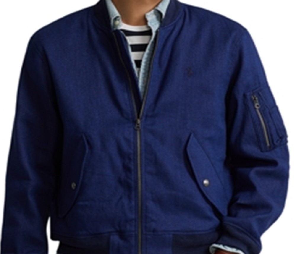 Polo Ralph Lauren Men's Stretch Full Zip Bomber Jacket Blue Size Large