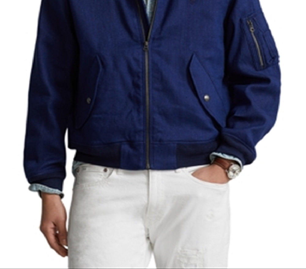 Polo Ralph Lauren Men's Stretch Full Zip Bomber Jacket Blue Size Large