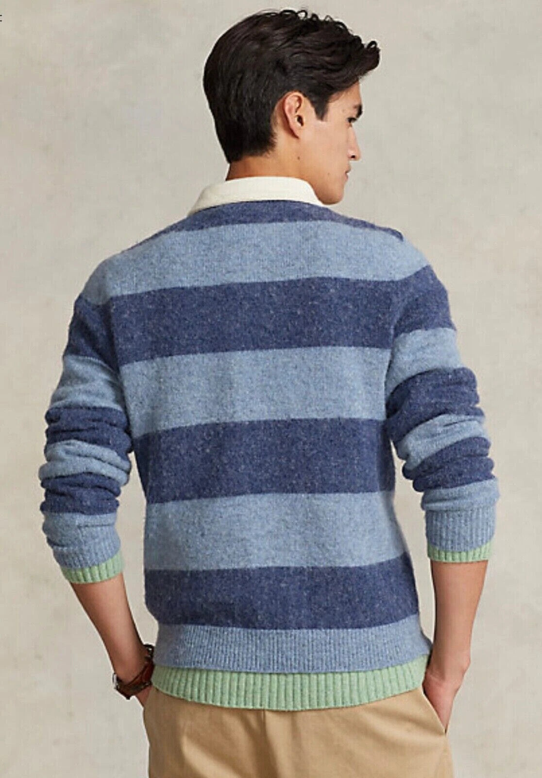 Polo Ralph Lauren Men's Striped Wool Rugby Sweater Blue Size Large