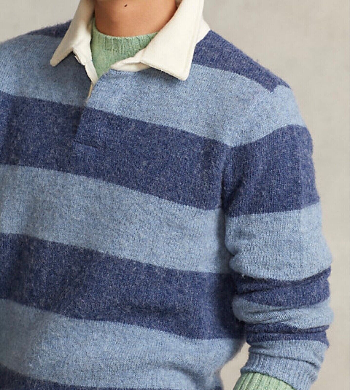 Polo Ralph Lauren Men's Striped Wool Rugby Sweater Blue Size Large