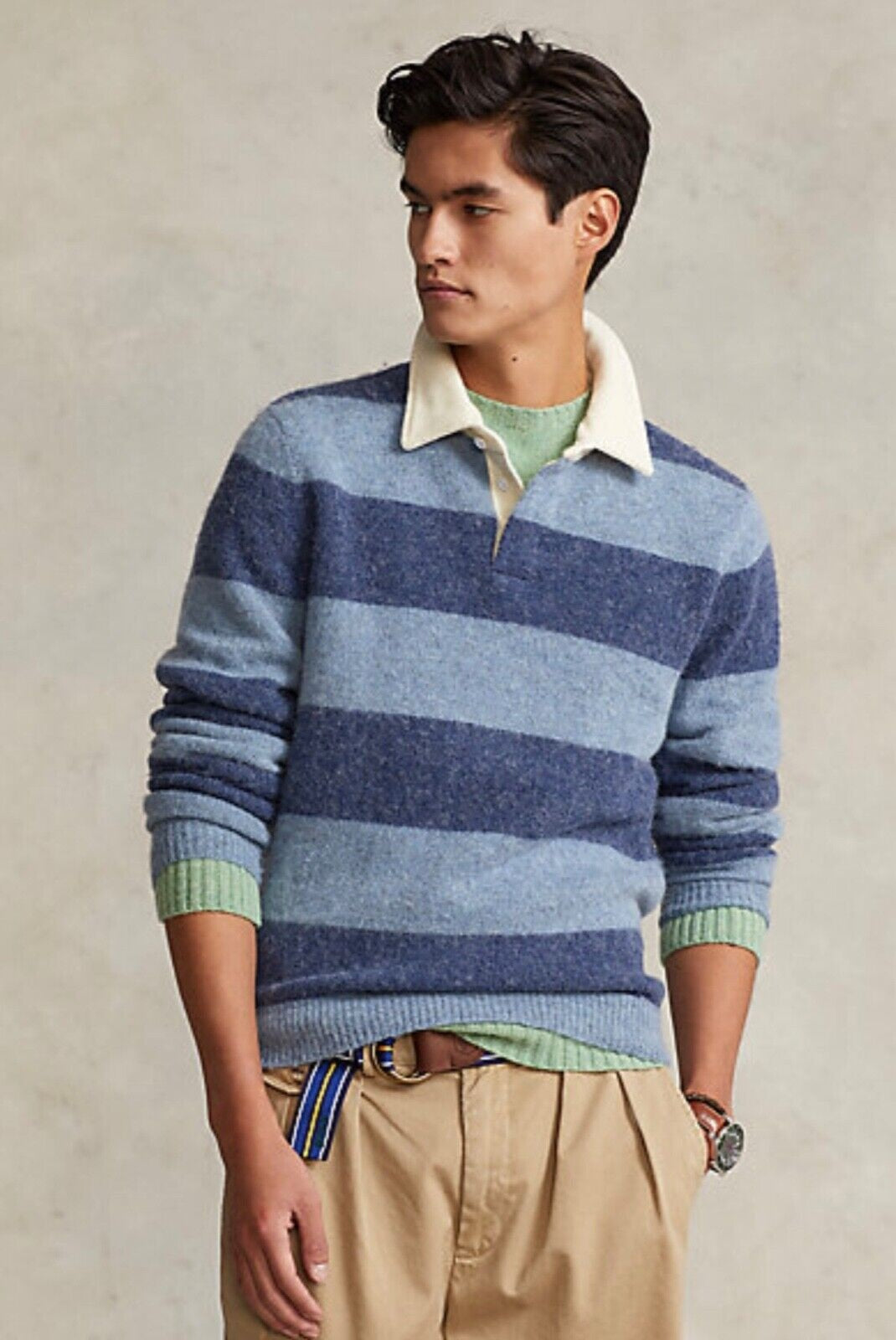 Polo Ralph Lauren Men's Striped Wool Rugby Sweater Blue Size X-Large