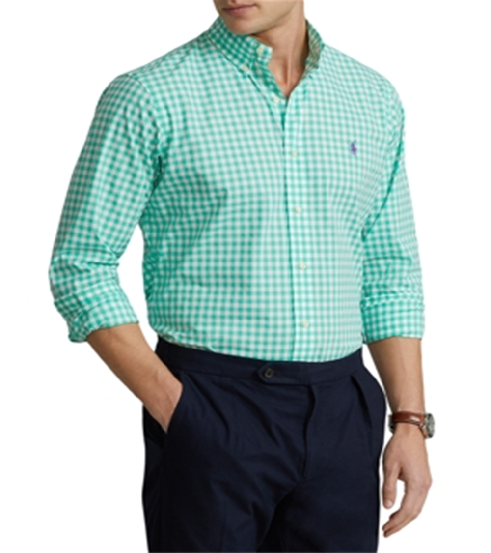 Polo Ralph Lauren Men's Classic Fit Gingham Stretch Poplin Shirt Green Size XX-Large