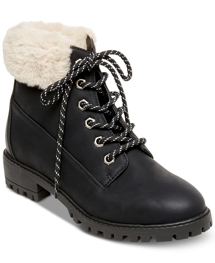 Madden Girl Women's Frankie Faux Fur Hiker Booties Black Size 8.5 M