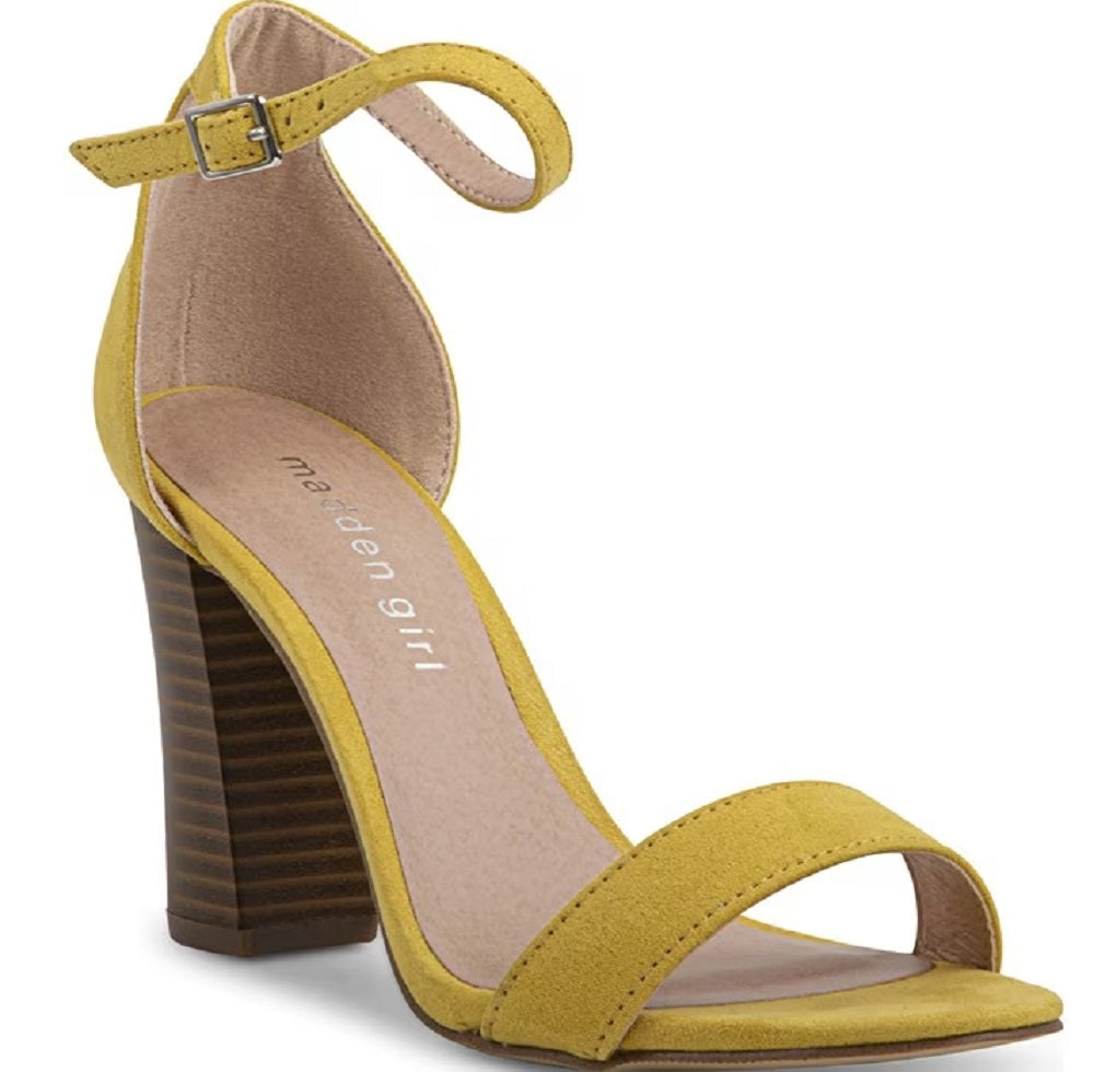 Madden Girl Women's Beella Fabric Open Toe Casual Ankle Strap Sandals Yellow Size 10