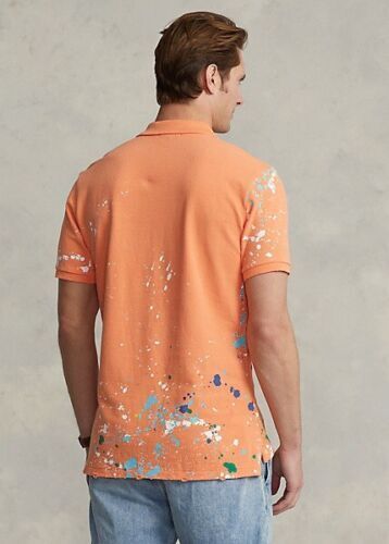 Polo Ralph Lauren Men's Classic Fit Paint Splatter Mesh Polo Orange Size X-Large