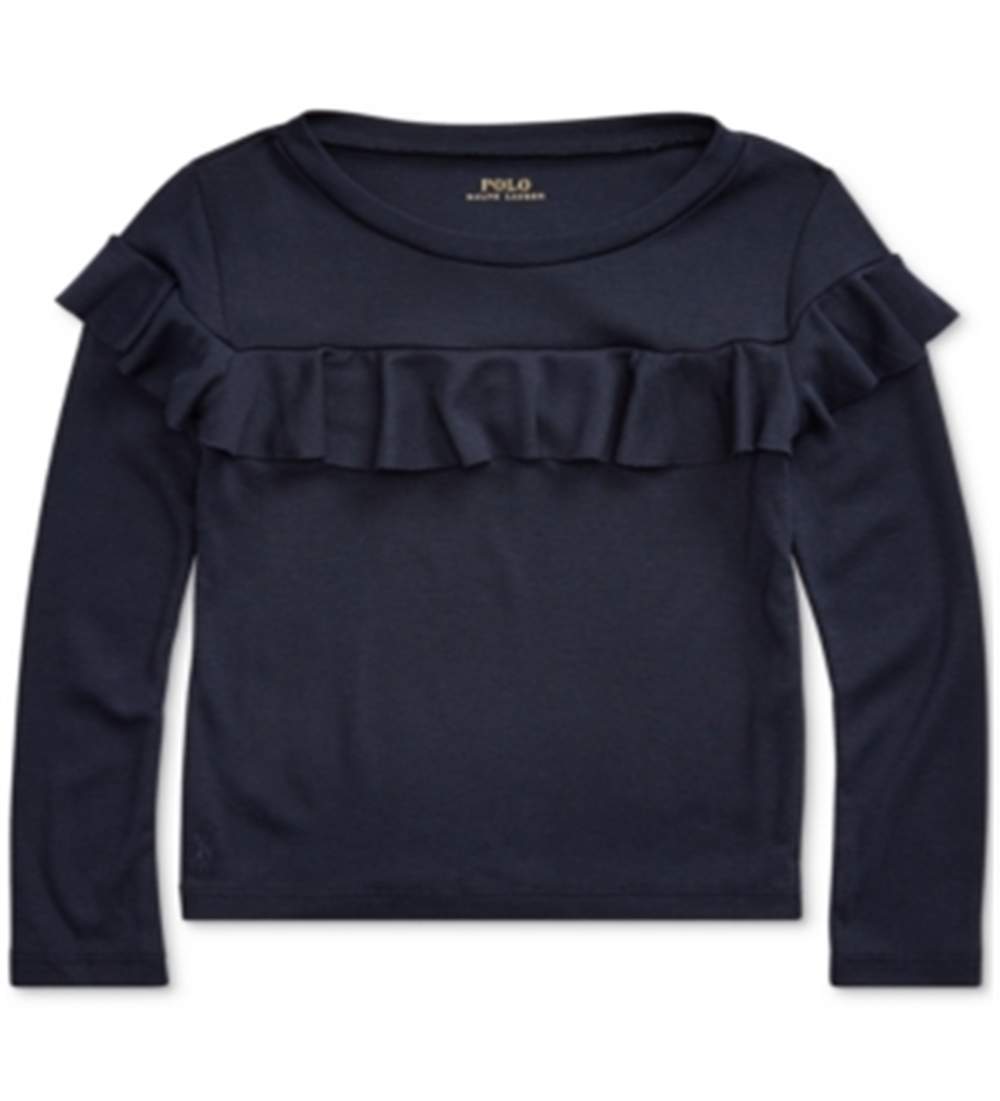 Polo Ralph Lauren Little Girl's Ruffled Cotton Modal Top Blue Size 5