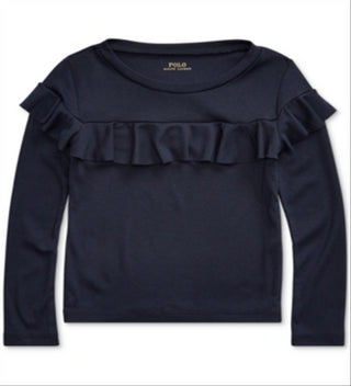 Polo Ralph Lauren Little Girl's Ruffled Cotton Modal Top Blue Size 5