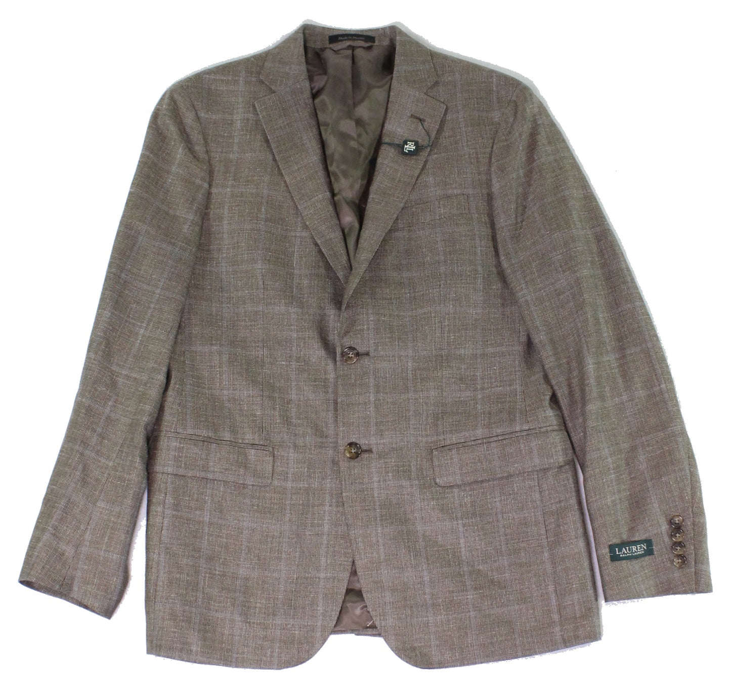 Ralph Lauren Men's Long Plaid Sport Coat Brown Size 38