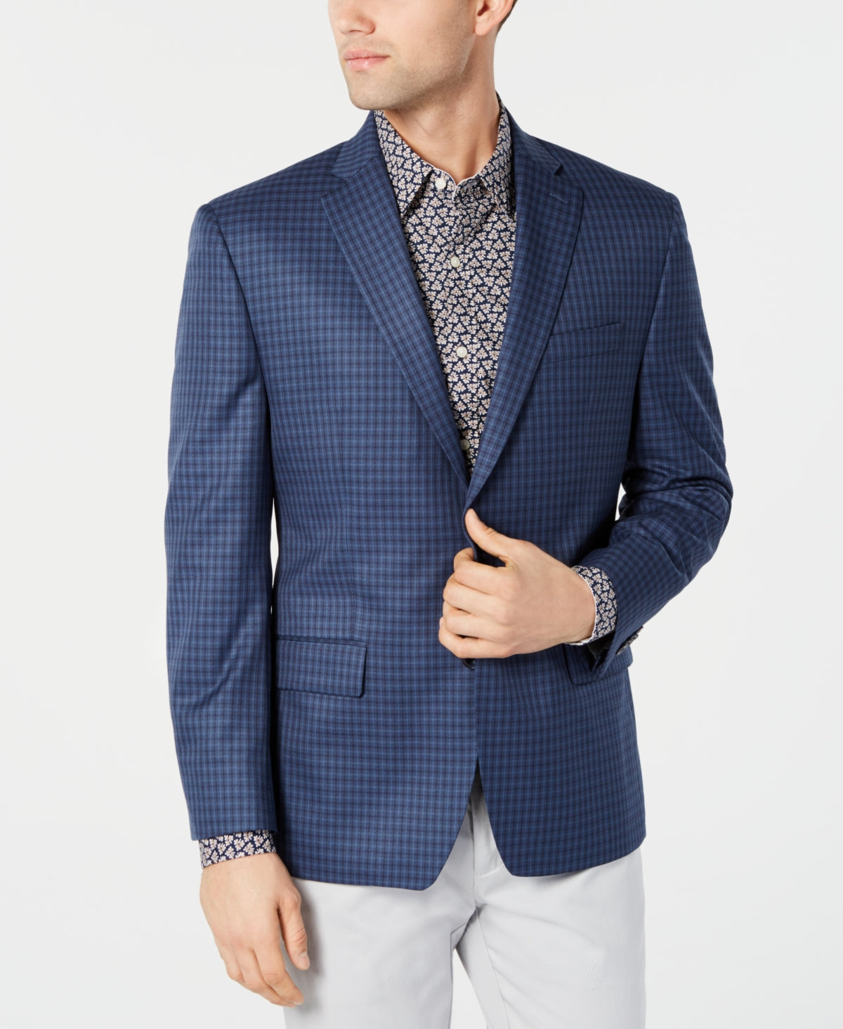 Michael Kors Men's Single Breasted Check Sport Coat Blue Size 42
