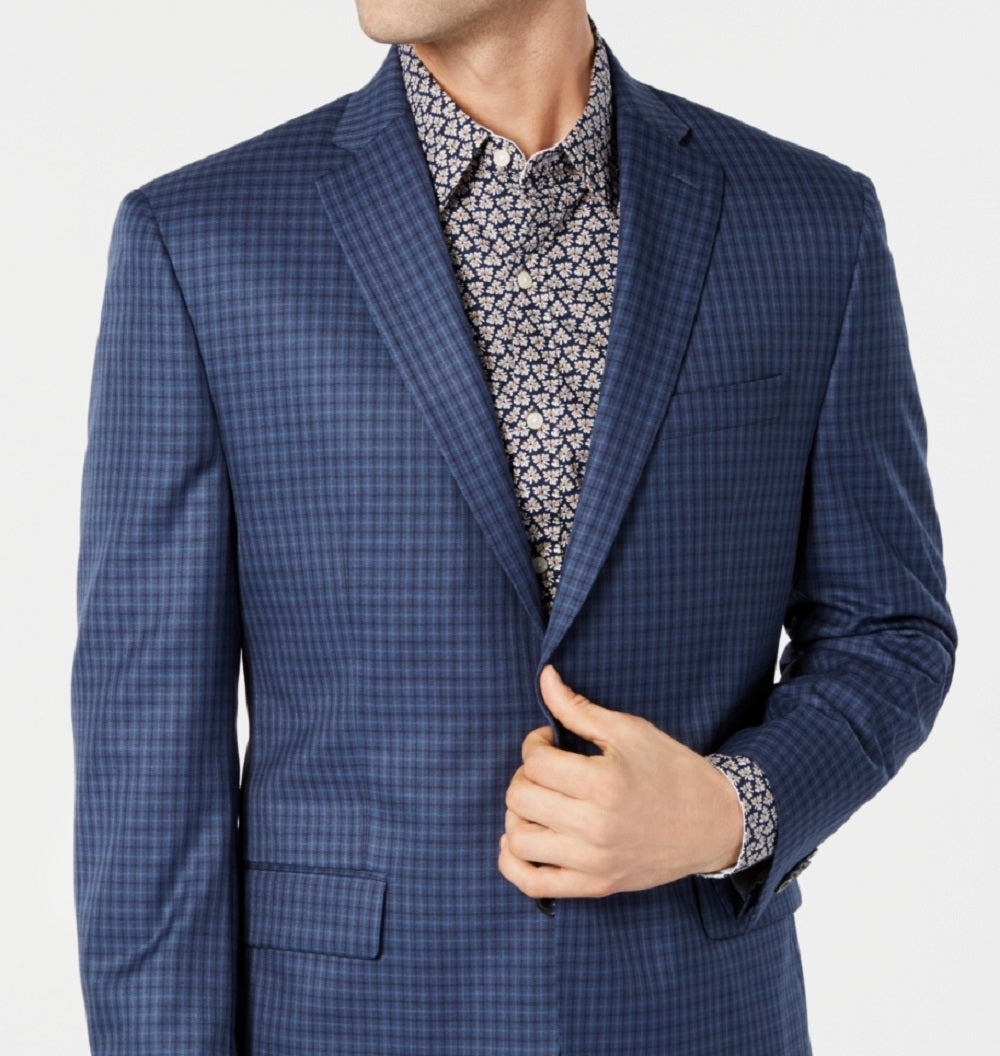 Michael Kors Men's Single Breasted Check Sport Coat Blue Size 42