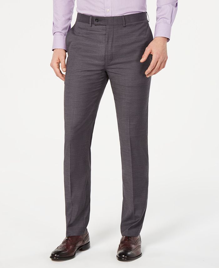 Calvin Klein Men's Slim Fit Performance Stretch Wrinkle Resistant Mini Grid Dress Pants Gray Size 30X30
