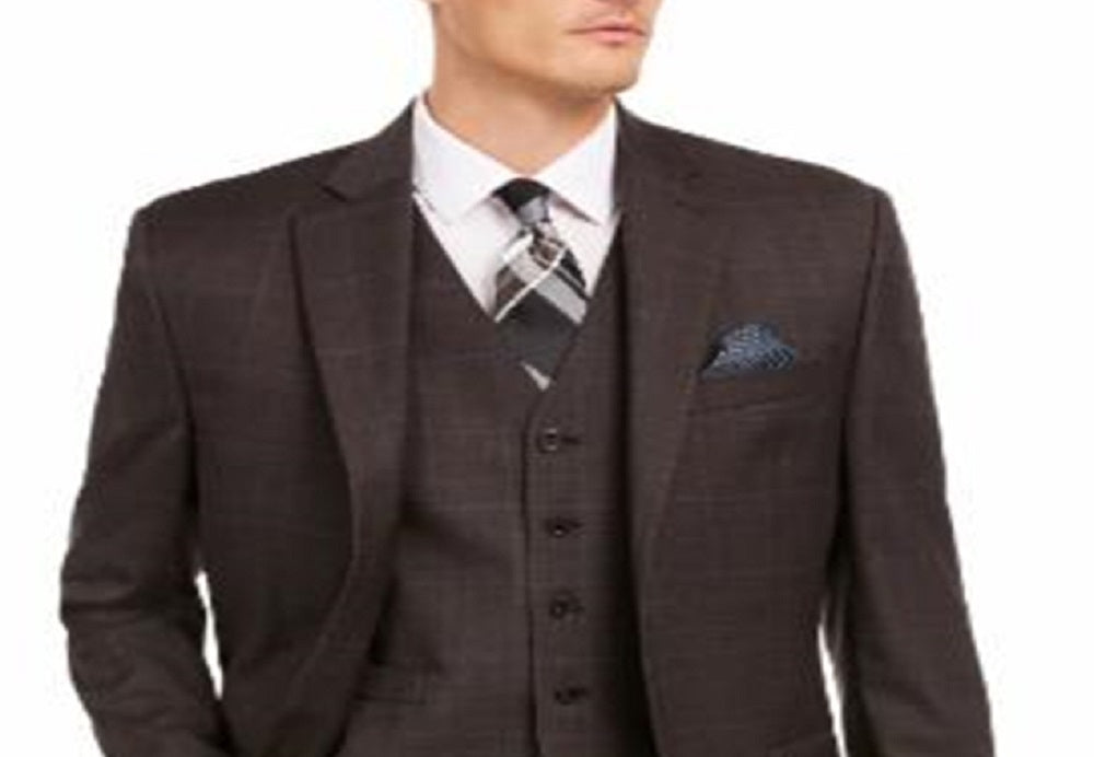Ralph Lauren Men's Single Breasted Windowpane Plaid Wool Blend Jacket Brown Size 50