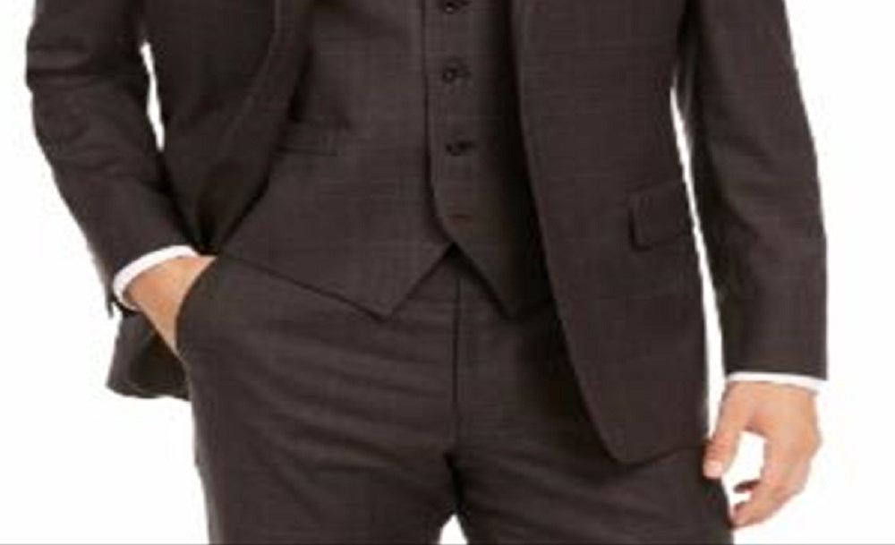 Ralph Lauren Men's Single Breasted Windowpane Plaid Wool Blend Jacket Brown Size 50