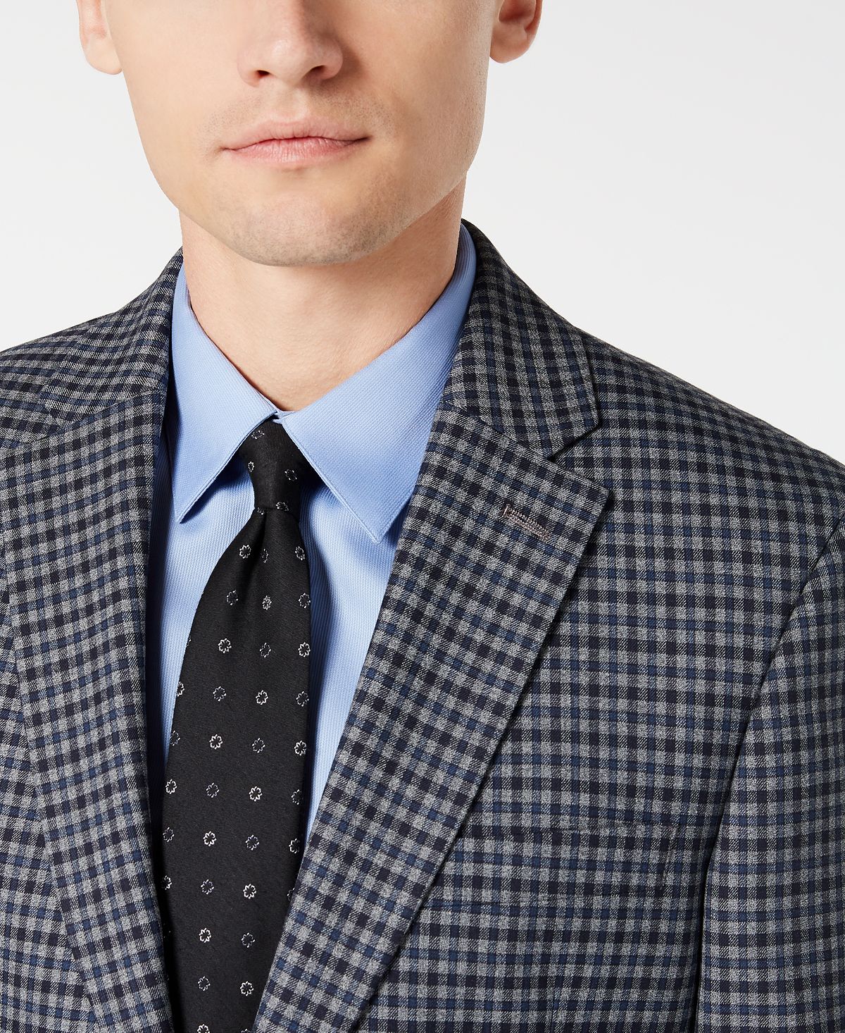 Tommy Hilfiger Mens Plaid Modern Fit Sportcoat Grey Size 43