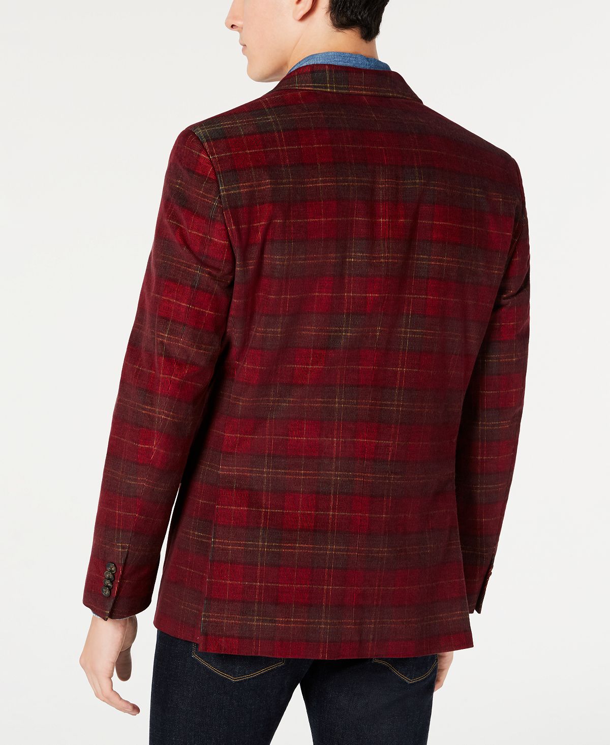 Tommy Hilfiger Men's Modern Fit Thflex Stretch Plaid Corduroy Sport Coat Red Size 44