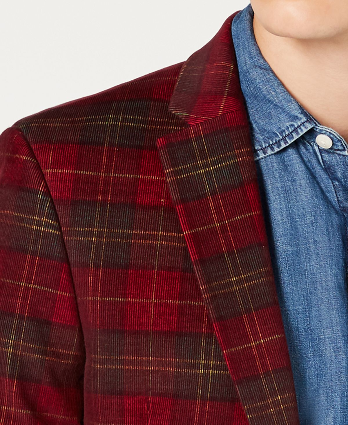 Tommy Hilfiger Men's Modern Fit Thflex Stretch Plaid Corduroy Sport Coat Red Size 44