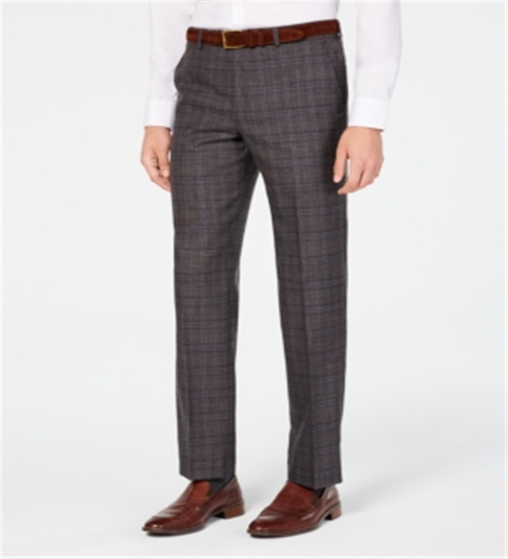 Michael Kors Men's Classic Regular Fit Airsoft Stretch Plaid Suit Pants Brown Size 34X30