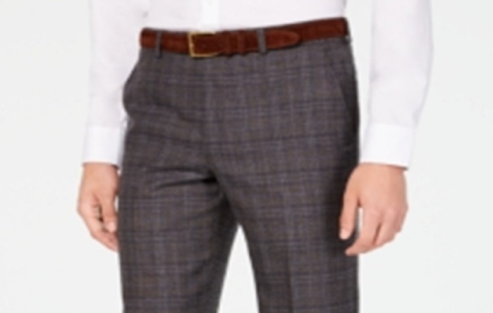 Michael Kors Men's Classic Regular Fit Airsoft Stretch Plaid Suit Pants Brown Size 34X30