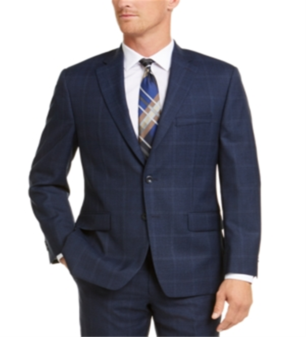 Michael Kors Men's Classic Fit Airsoft Stretch Plaid Suit Jacket Blue Size 48