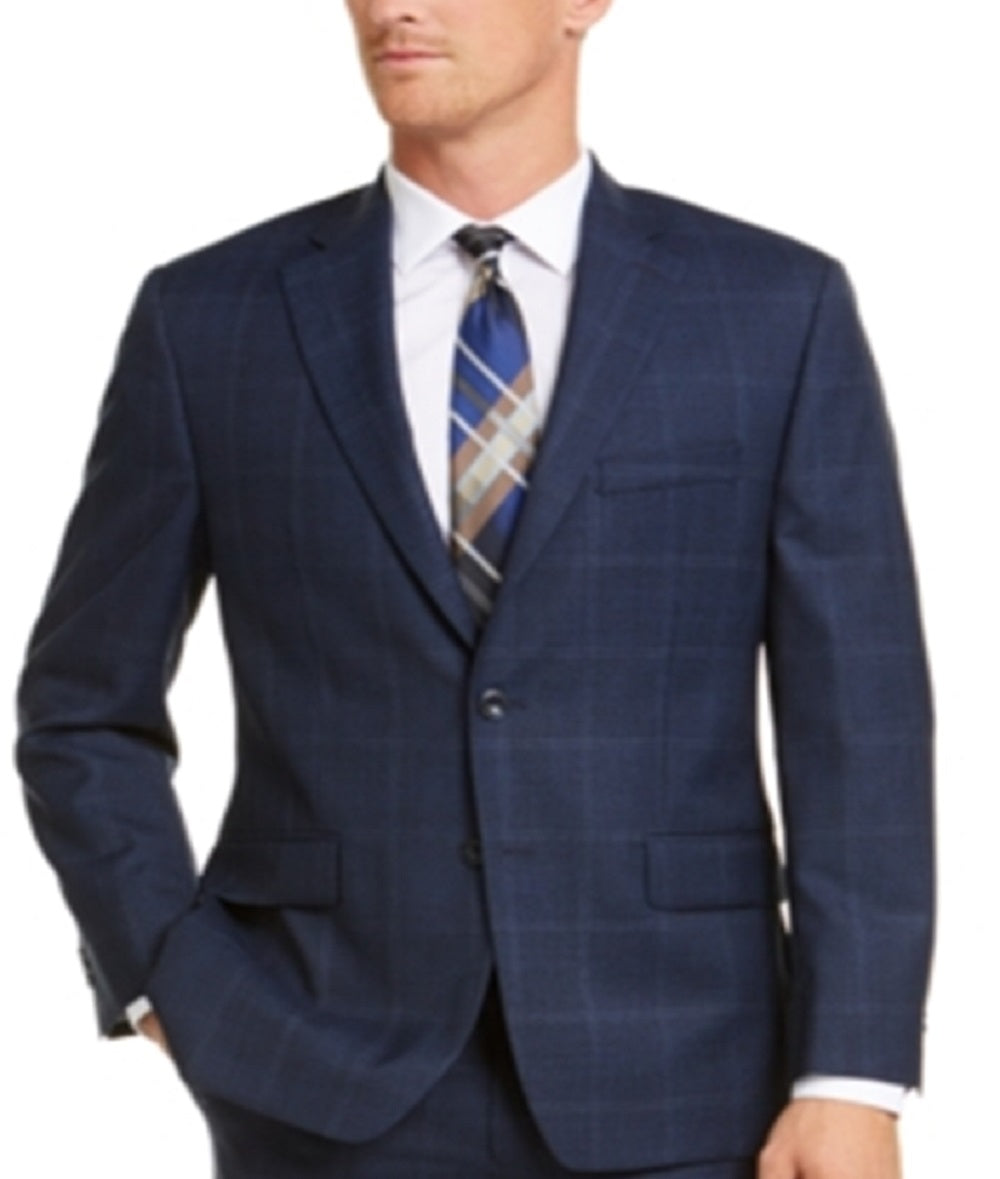 Michael Kors Men's Classic Fit Airsoft Stretch Plaid Suit Jacket Blue Size 48