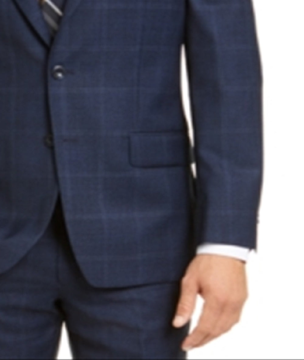 Michael Kors Men's Classic Fit Airsoft Stretch Plaid Suit Jacket Blue Size 48