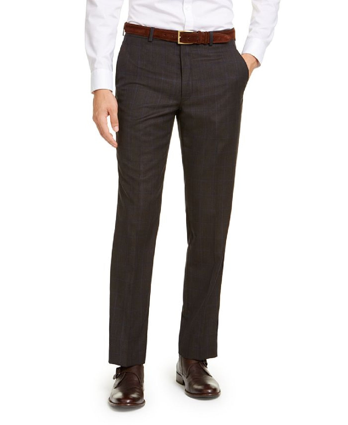 Michael Kors Men's Classic Fit Airsoft Stretch Birdseye Windowpane Suit Pants Brown Size 40X29