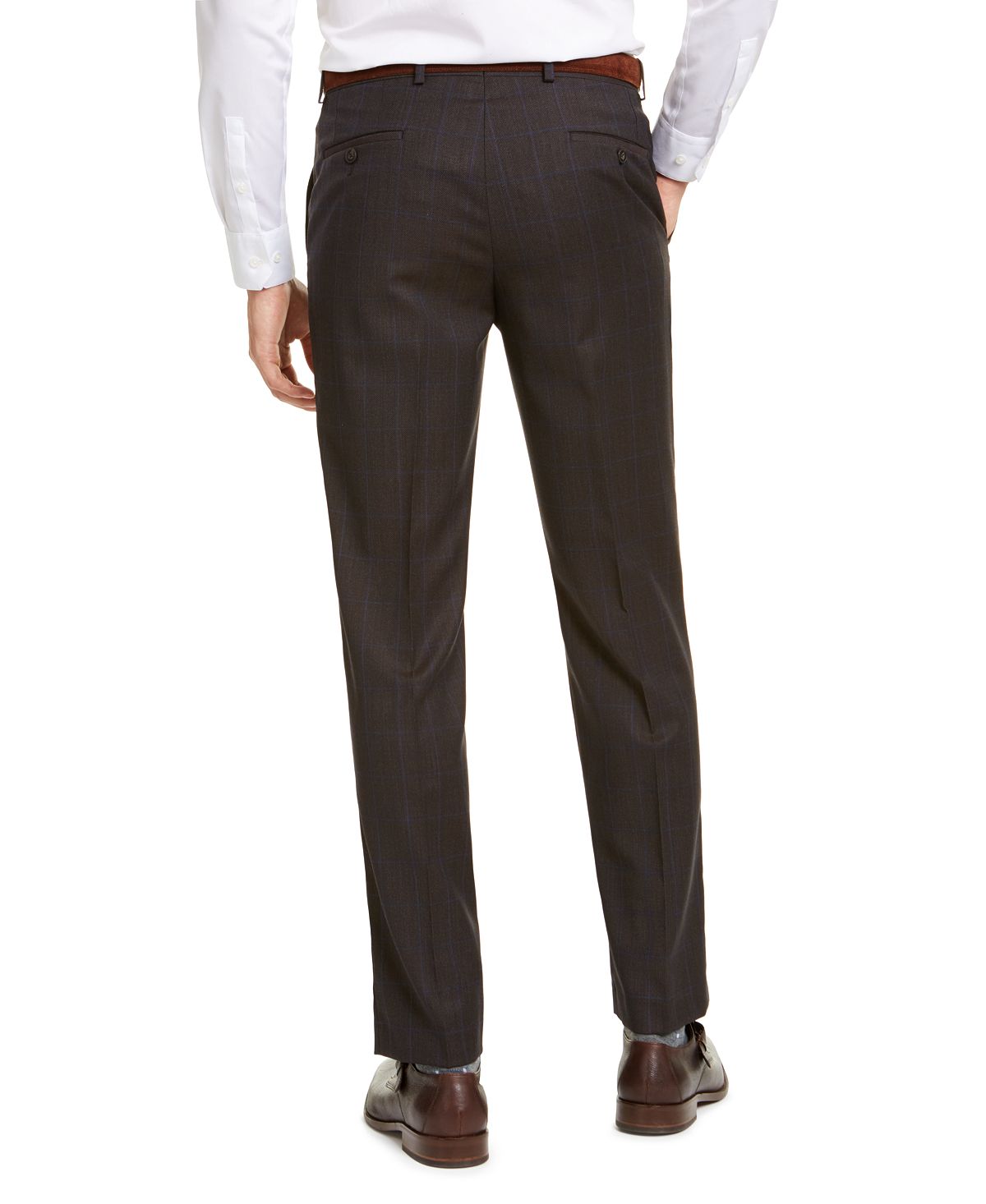 Michael Kors Men's Classic Fit Airsoft Stretch Birdseye Windowpane Suit Pants Brown Size 40X29