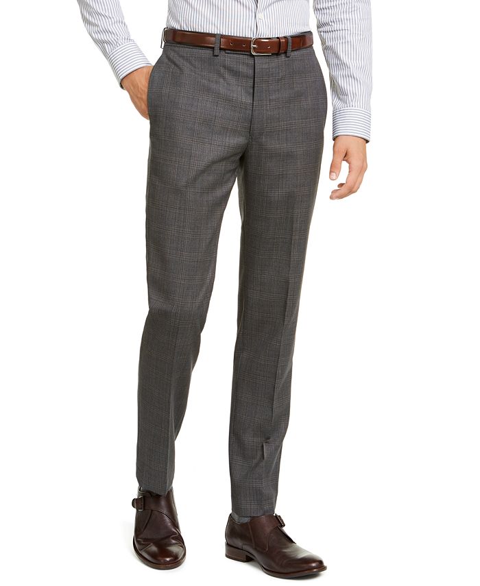 Calvin Klein Men's Slim Fit Stretch Plaid Suit Pants Gray Size 38X31