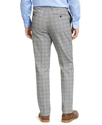 Tommy Hilfiger Men's Plaid Th Flex Stretch Modern-Fit Dress Pants White Size 34X30