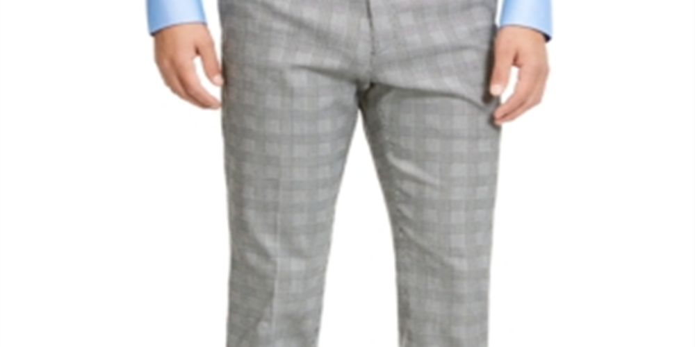 Tommy Hilfiger Men's Plaid Th Flex Stretch Modern-Fit Dress Pants White Size 34X30