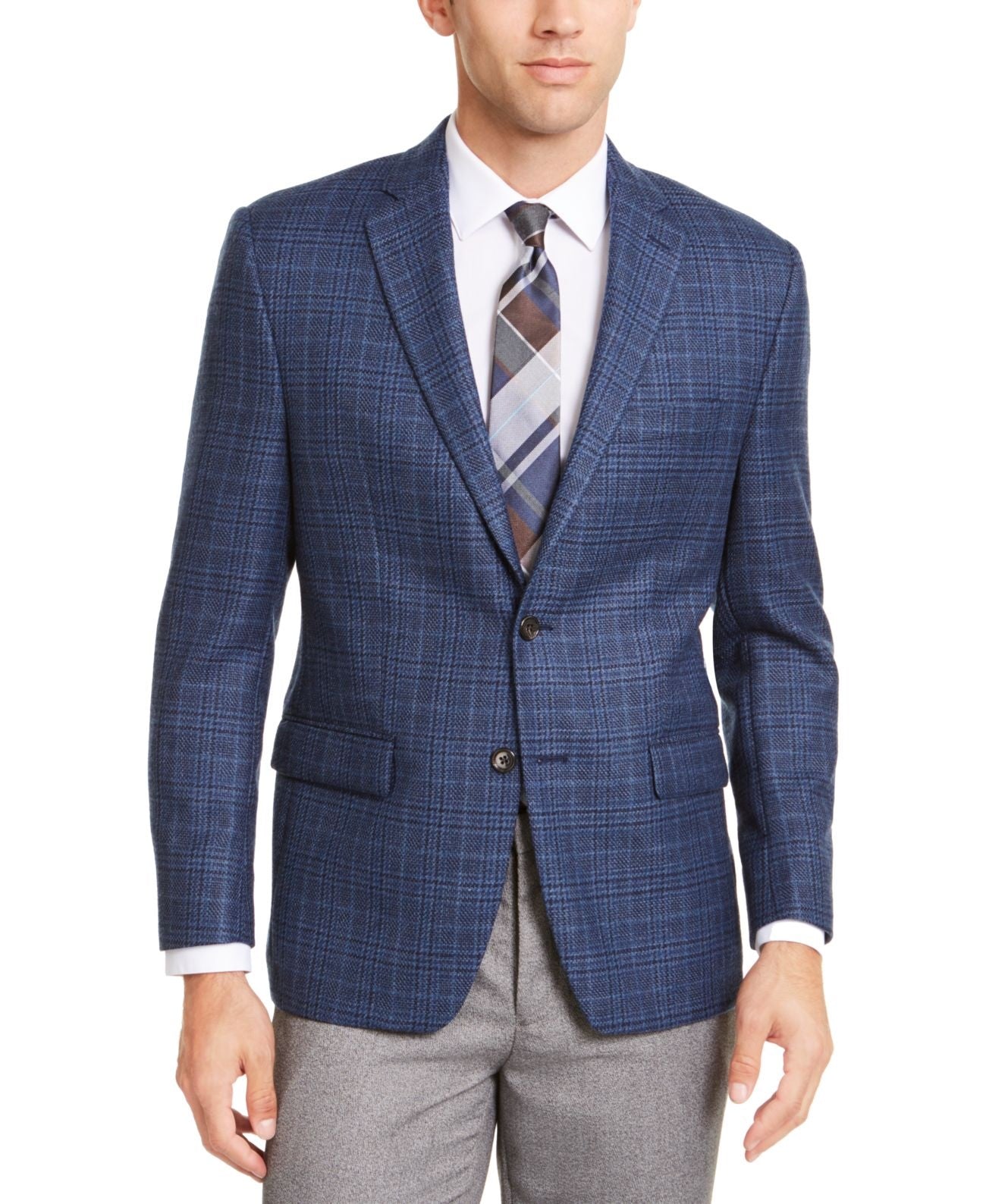 Michael Kors Men's Modern Fit Patterned Blazer Blue Size 44