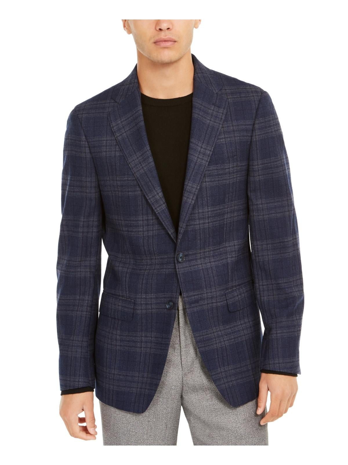 Calvin Klein Men's Slim-Fit Windowpane Plaid Wool Sport Coat Size 38 SHORT