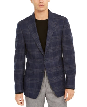 Calvin Klein Men's Slim-Fit Windowpane Plaid Wool Sport Coat Size 38 SHORT