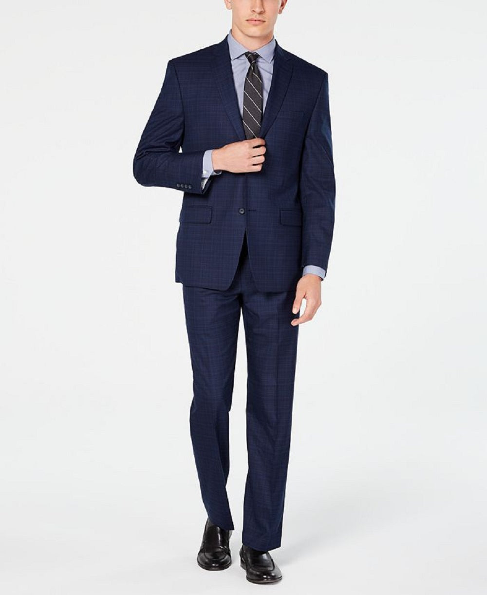 Marc New York Men's Modern Fit Plaid Suit Blue Size 42