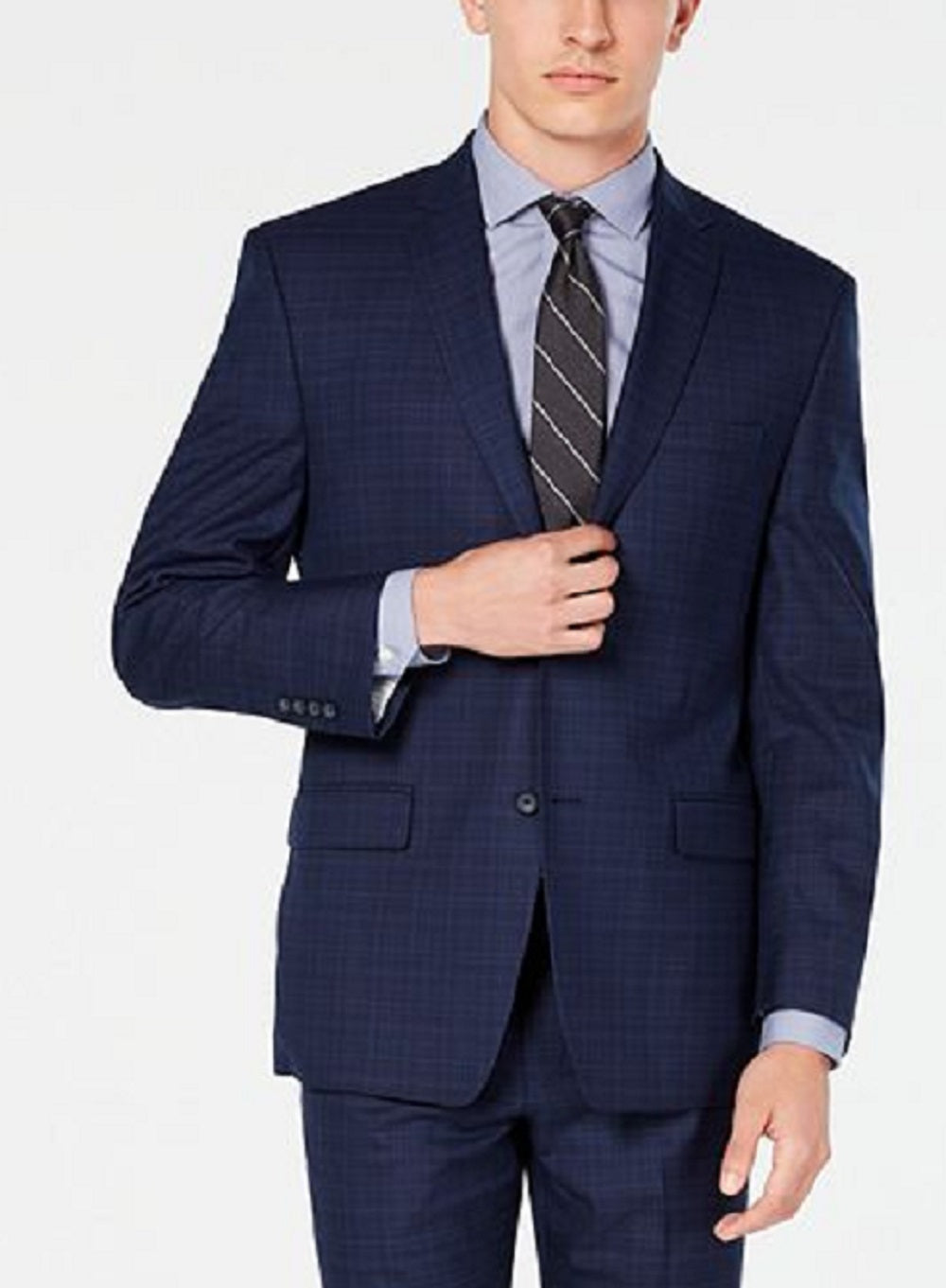 Marc New York Men's Modern Fit Plaid Suit Blue Size 42