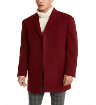 Calvin Klein Men's Single Breasted Button Down Wool Blend Coat Red Size 40